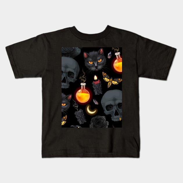 Skull witch Halloween Kids T-Shirt by igzine